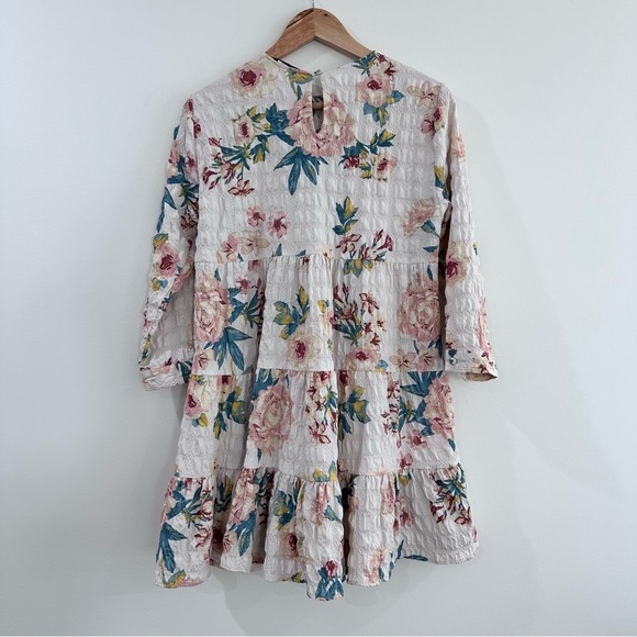 Zara Sharon 3/4 sleeve ruffle tiered floral dress multicolor pink green medium - Picture 5 of 7
